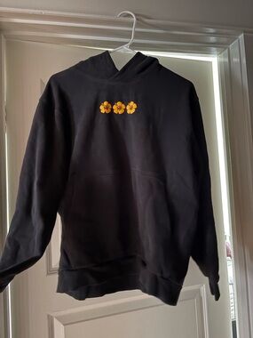 lululemon athletica Black Crewneck Sweater with Yellow Floral Motif